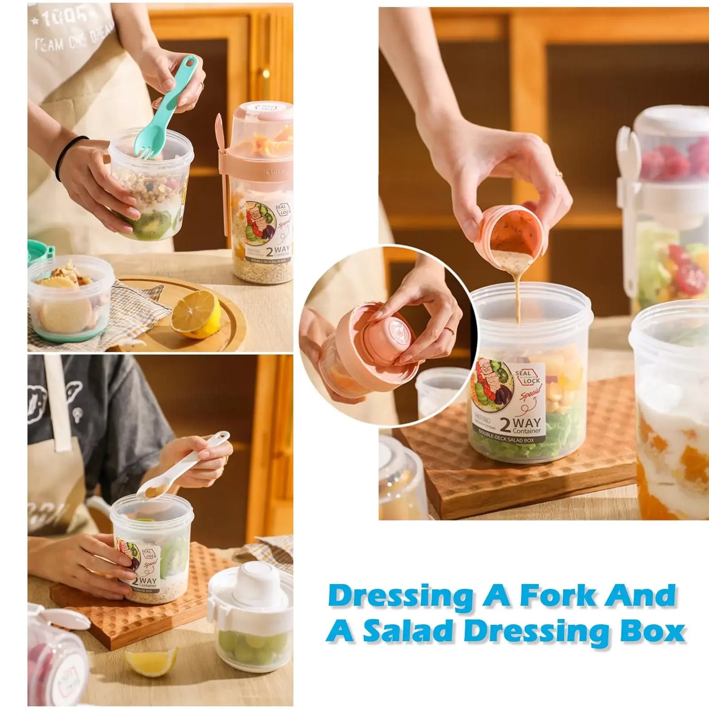 On-the-Go Breakfast Cups, Salad Cups, Yogurt & Cereal Parfait Containers, Overnight Oats Snack Jars, and Salad Dressing Holders