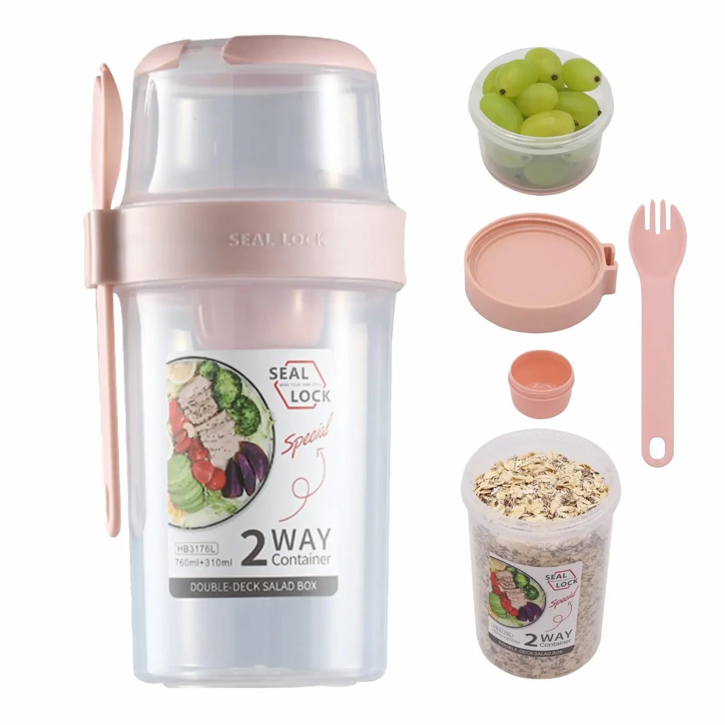 On-the-Go Breakfast Cups, Salad Cups, Yogurt & Cereal Parfait Containers, Overnight Oats Snack Jars, and Salad Dressing Holders