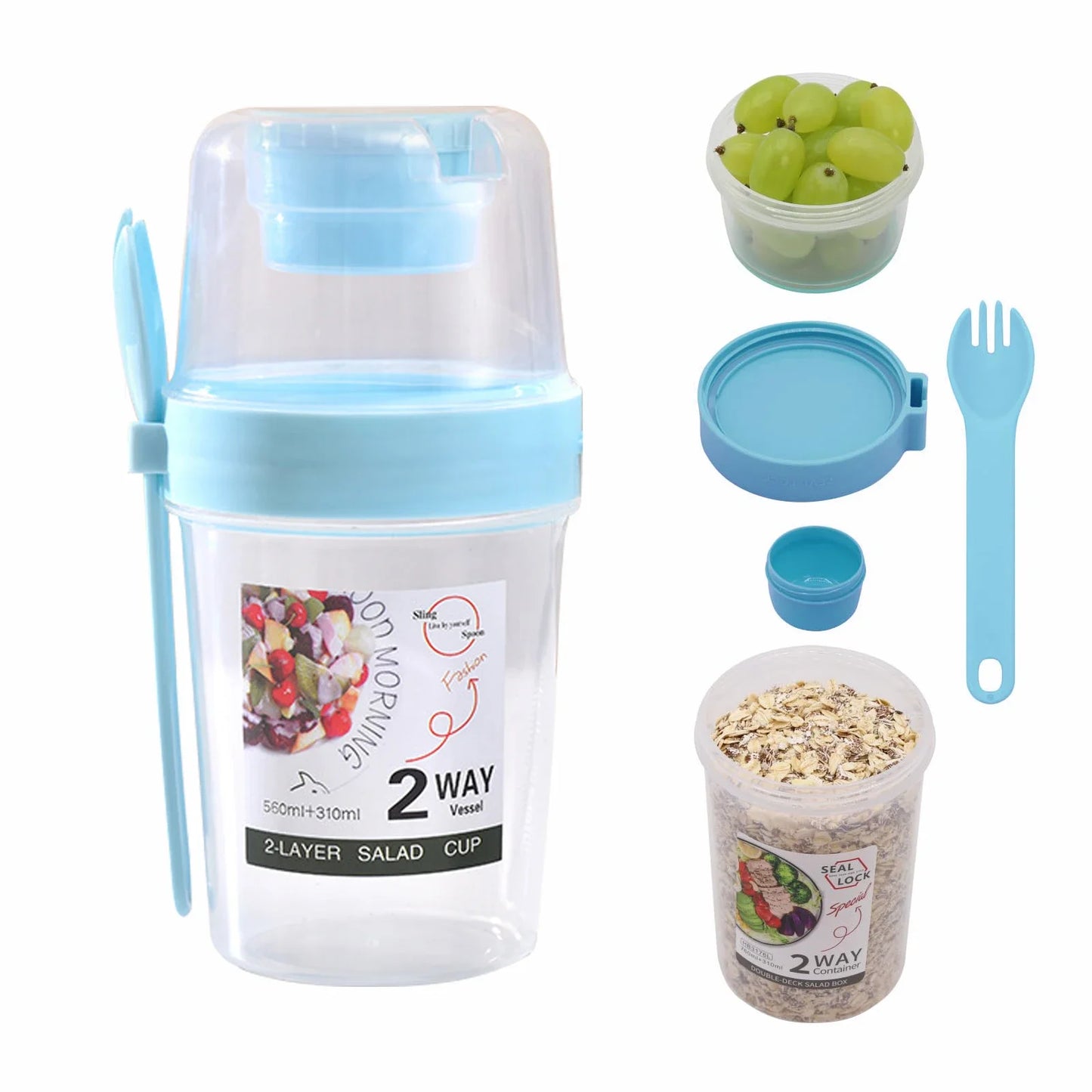 On-the-Go Breakfast Cups, Salad Cups, Yogurt & Cereal Parfait Containers, Overnight Oats Snack Jars, and Salad Dressing Holders